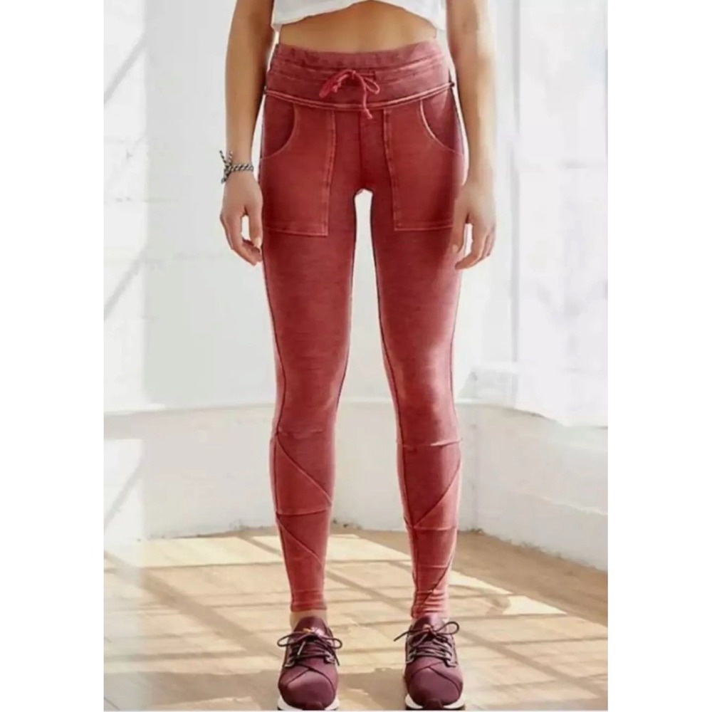 Free People FP Movement Kyoto Leggings Pants High-Rise Patchwork Red Size XS EUC
